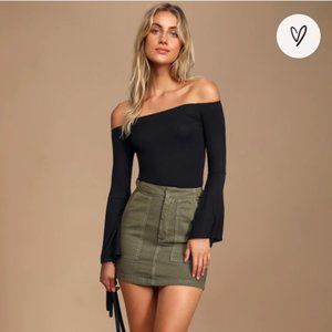 NWT Lulus Flirt Factor Black Off-the-Shoulder Top
